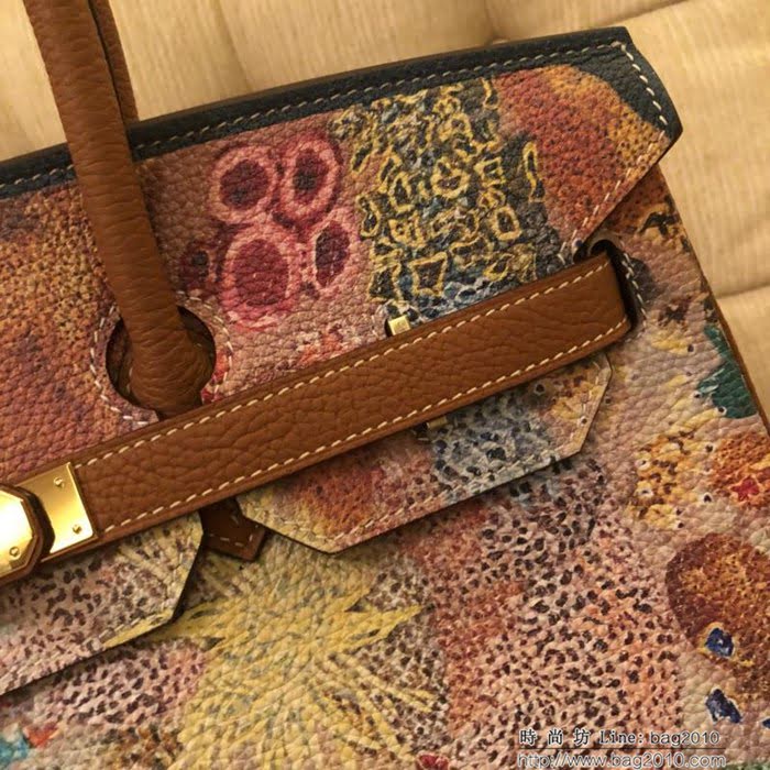 HERMES愛馬仕 Birkin鉑金包 頂級蕾絲拼接皮 Togo彩繪 完美手工 時尚手提包  Ama1043